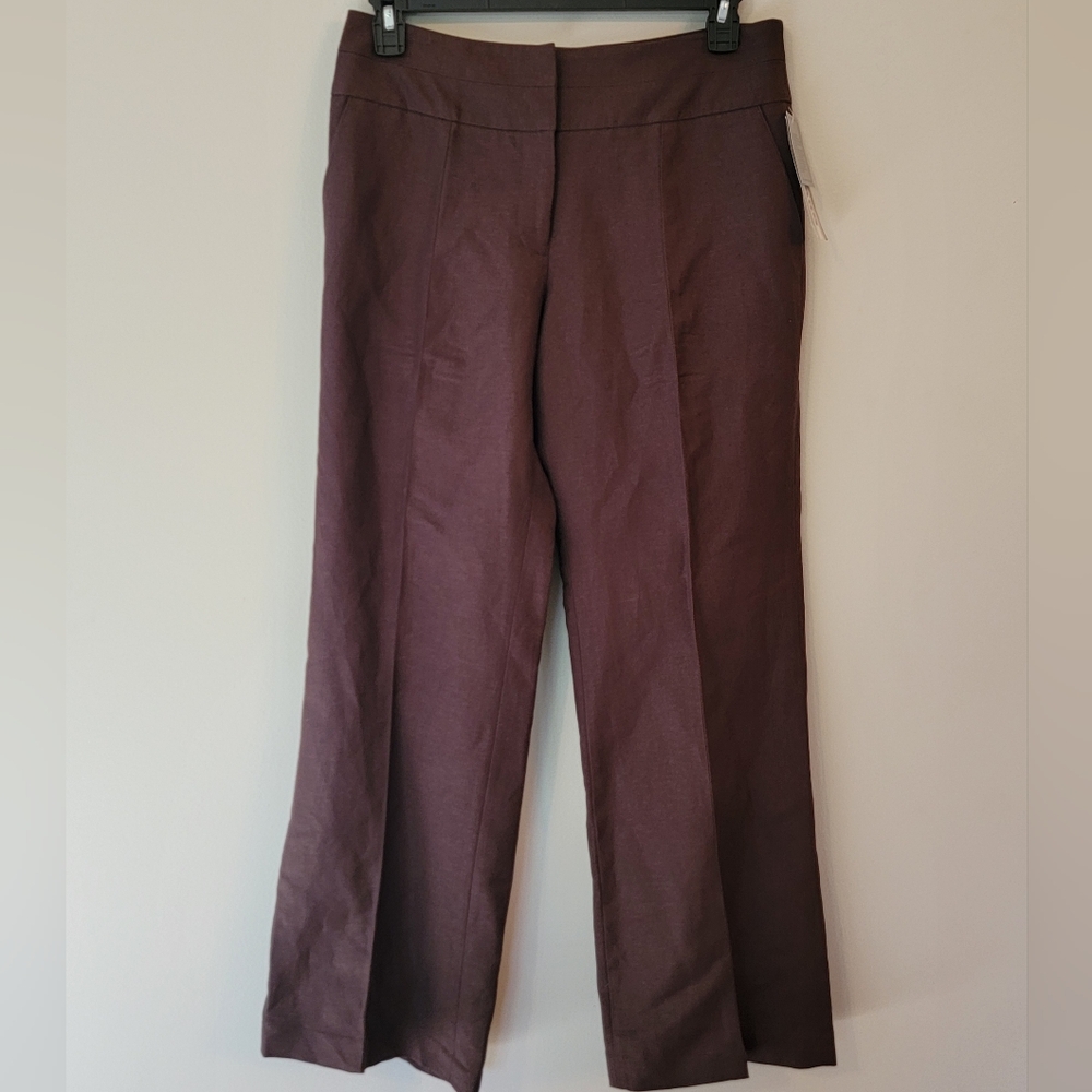 NWT NYGARD Chocolate Brown Linen Blend Straight Leg Pants Size 10 - Women